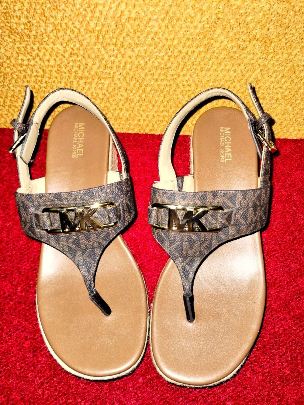 Michael Kors Signature MK Logo Sandal with Gold Hardware